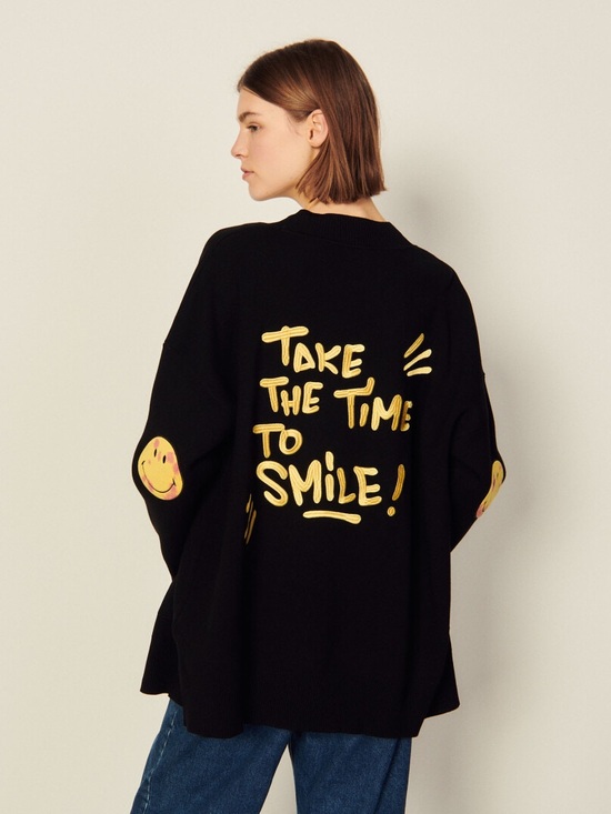 Sandro Sweaters - Sandro x Smiley Techno Love Oversized Knit Cardigan